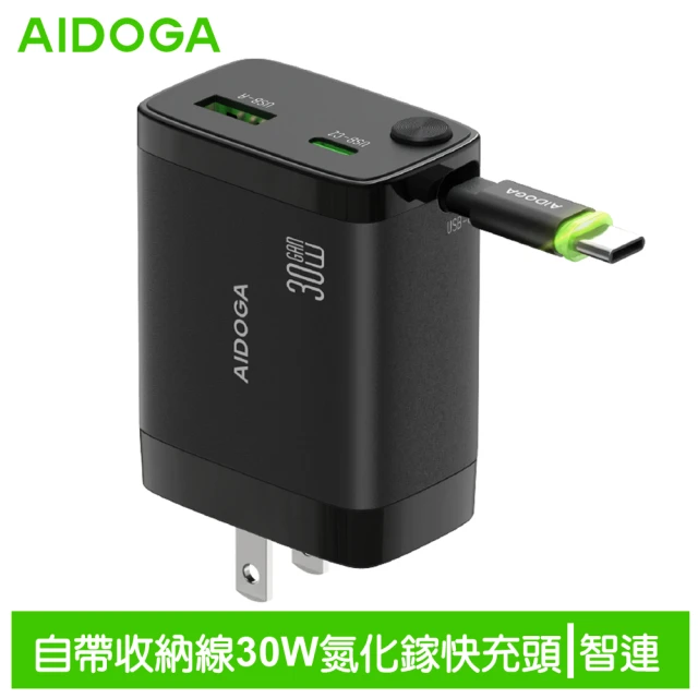 【AIDOGA 艾迪伽】30W雙孔1C1A GaN氮化鎵快充充電器 智連系列